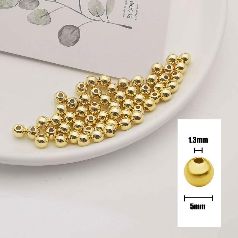 WOCRAFT 100 pcs Gold Smooth Round Spacer Beads Gold Plated Brass Tarnish Resistant Seamless Loose Connector Beads for DIY Bracelet Jewelry Making (5mm/0.19 inch (Gold)) - Image 3